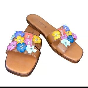 FABIO MAGGENTI Italy Leather Floral Rhinestones Slide Womens SANDALS SIZE 6.5